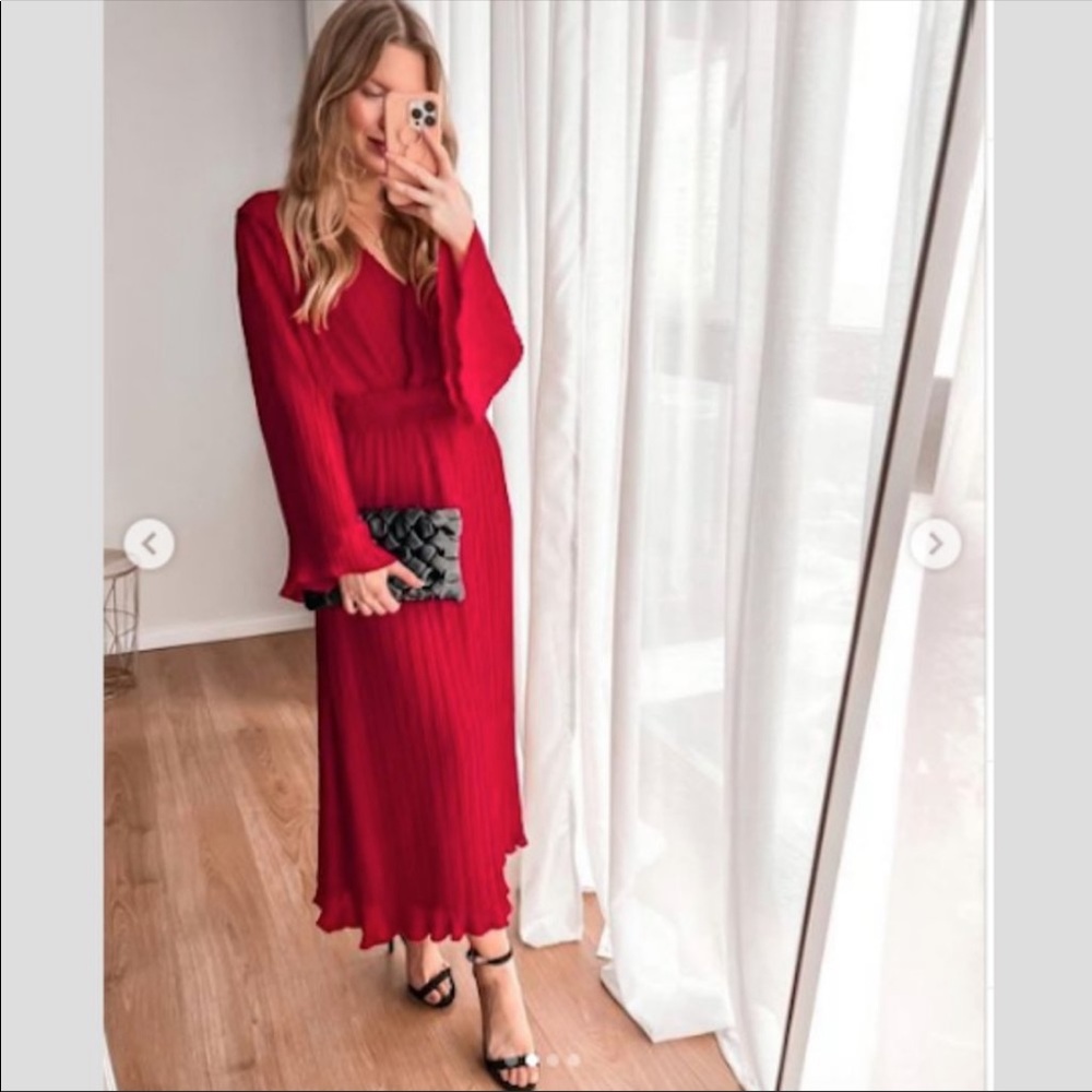 Zara | Ruffled Maxi Red Dress Size XS